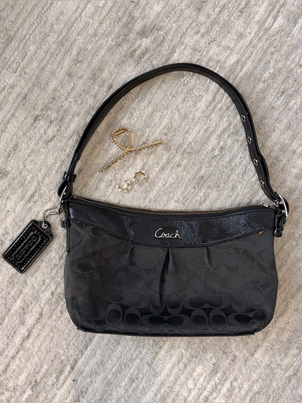 Coach Ashley Signature Black Shoulder Bag F15511